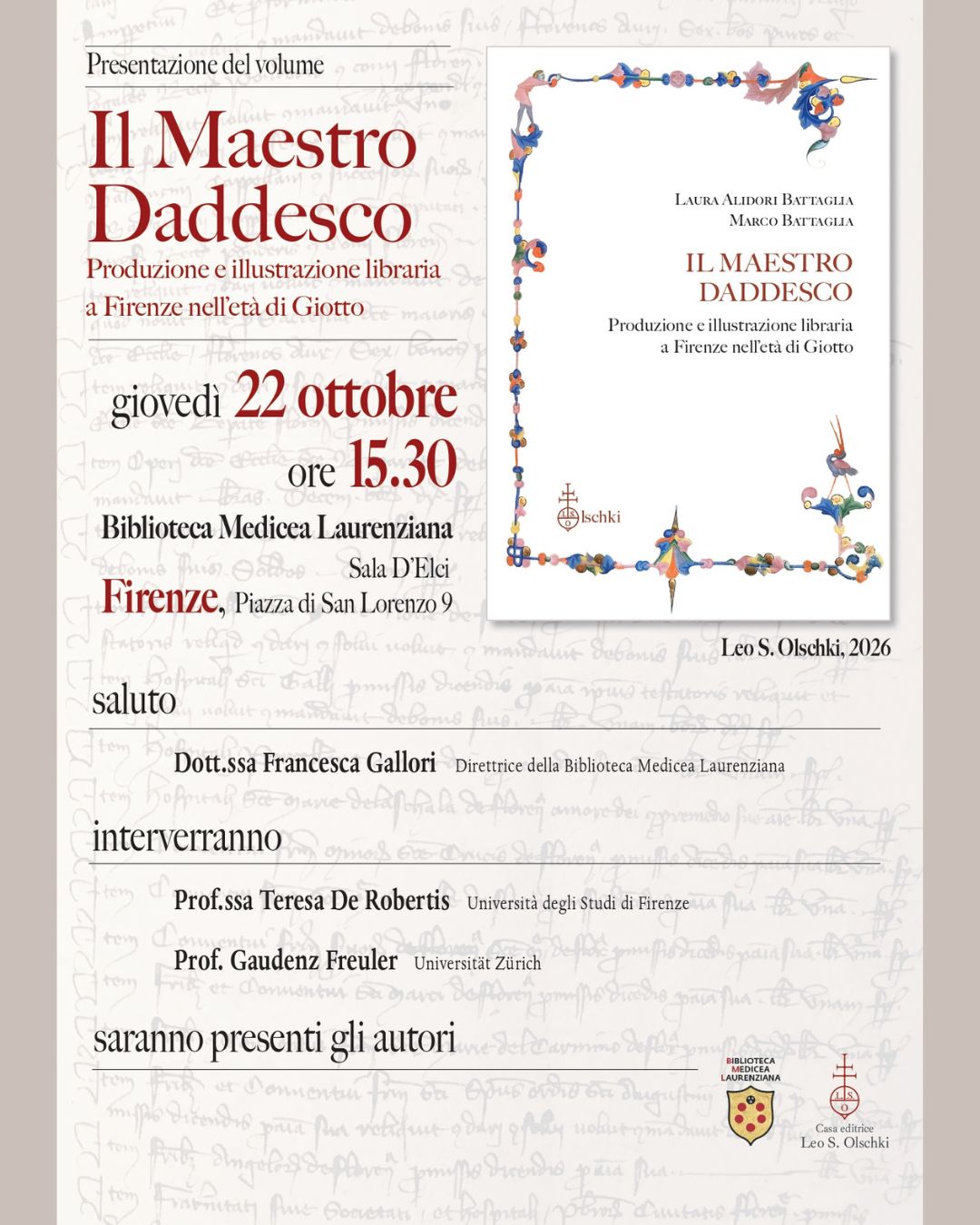 Presentazione del libro "Il Maestro Daddesco. Produzione e illustrazione libraria a Firenze nell’età di Giotto"